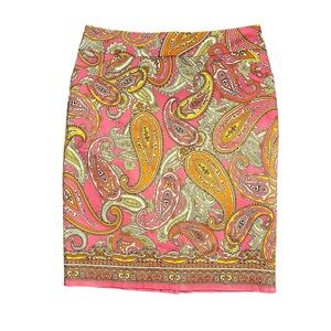 CHARTER CLUB VTG Paisley Pencil Skirt Coral, Orange, Yellow with pockets SZ 10